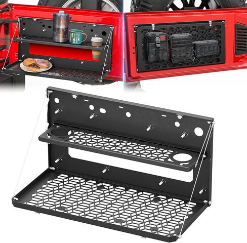 Double Layer Foldable Tailgate Table with Molle Panel Compatible with 2007-2018 Jeep Wrangler JK JKU, Rear Folding Drop Down Tables Cargo Luggage Shelf Storage Holder Carrier Accessories in Saudi Arabia