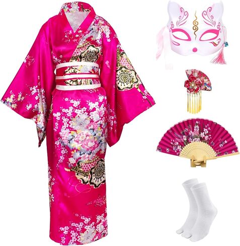 Kimonos for Women Japanese Dress Yukata Geisha Costume Fancy Robe Anime Cosplay Maid Outfit Mask Hand Fan Socks Set in Saudi Arabia