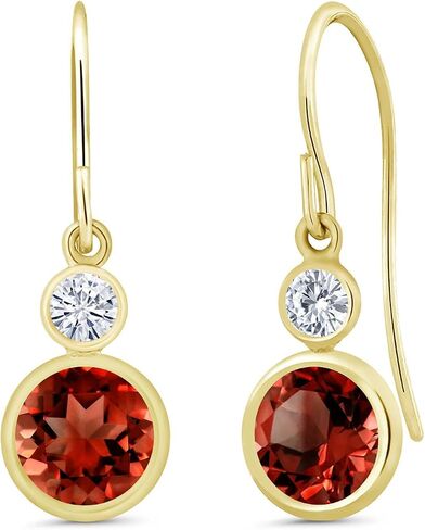 Gem Stone King 14K Yellow Gold Red Garnet and Moissanite Drop Dangle Earrings For Women (2.20 Cttw, Gemstone January Birthstone, Round 6MM and 3MM) in Saudi Arabia