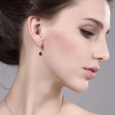 Gem Stone King 14K Yellow Gold Red Garnet and Moissanite Drop Dangle Earrings For Women (2.20 Cttw, Gemstone January Birthstone, Round 6MM and 3MM) in Saudi Arabia