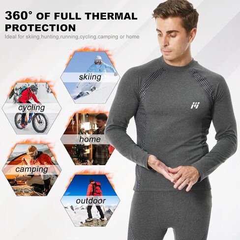 Men's Thermal Compression Shirt Fleece Lined Long Sleeve Athletic Base Layer Cold Weather Gear Workout Top Grey in Saudi Arabia
