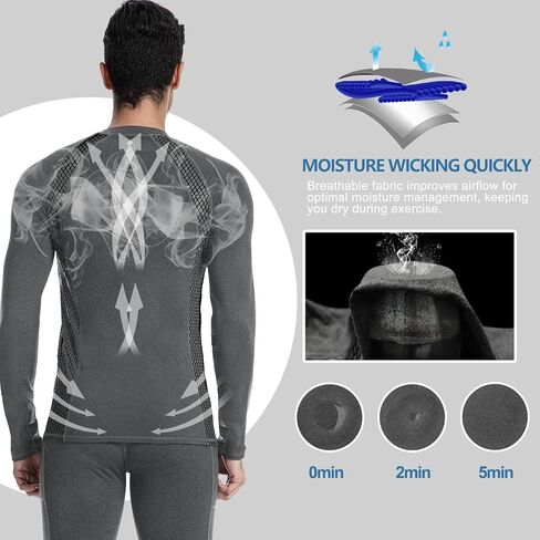 Men's Thermal Compression Shirt Fleece Lined Long Sleeve Athletic Base Layer Cold Weather Gear Workout Top Grey in Saudi Arabia