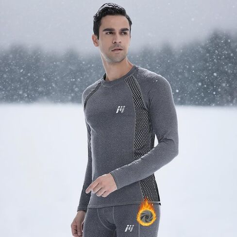 Men's Thermal Compression Shirt Fleece Lined Long Sleeve Athletic Base Layer Cold Weather Gear Workout Top Grey in Saudi Arabia