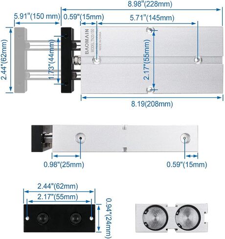 Baomain TN10-20 Pneumatic Dual Acting 10mm Bore 20mm Stroke Double Rod in Saudi Arabia