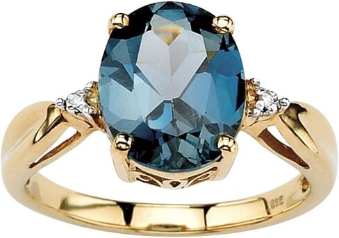 PalmBeach Yellow Gold-plated Sterling Silver Oval Cut Genuine London Blue Topaz and Diamond Accent Ring Sizes 5-10 in Saudi Arabia