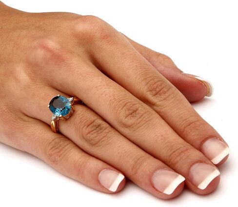 PalmBeach Yellow Gold-plated Sterling Silver Oval Cut Genuine London Blue Topaz and Diamond Accent Ring Sizes 5-10 in Saudi Arabia