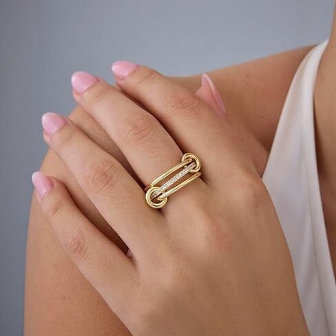 Size 5 14K chunky Gold Plated Interlocked Rings for Women, Statement Mixed Metals Multi Ring Stack, Cubic Zirconia Two-Toned Connected Bands Stacking Jewelry, Trendy Rings for Women. in Saudi Arabia