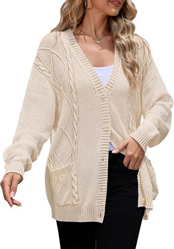 Womens Cardigan Sweaters Open Front Cable Knit Chunky Long Sleeve Oversized Fall Winter Outwear Coats with Pockets in Saudi Arabia