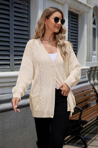 Womens Cardigan Sweaters Open Front Cable Knit Chunky Long Sleeve Oversized Fall Winter Outwear Coats with Pockets in Saudi Arabia