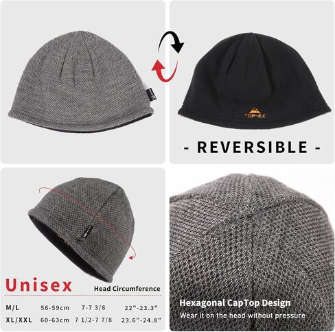 TOP-EX PolarWool™ Wool Beanie Hat for Men Women Fleece Lined Skull Cap Winter Knit Hat Watch Caps Reversible & Windproof in Saudi Arabia