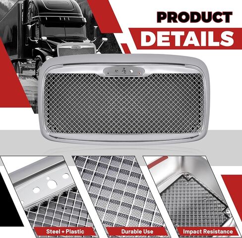 شبكة المصد الأمامي HECASA متوافقة مع 2000-2016 Freightliner Columbia Bumper Grill الفولاذ + البلاستيك الكروم الفضي in Saudi Arabia
