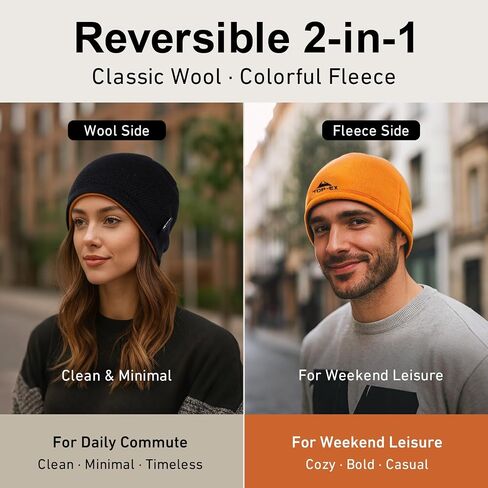 TOP-EX PolarWool™ Wool Beanie Hat for Men Women Fleece Lined Skull Cap Winter Knit Hat Watch Caps Reversible & Windproof in Saudi Arabia