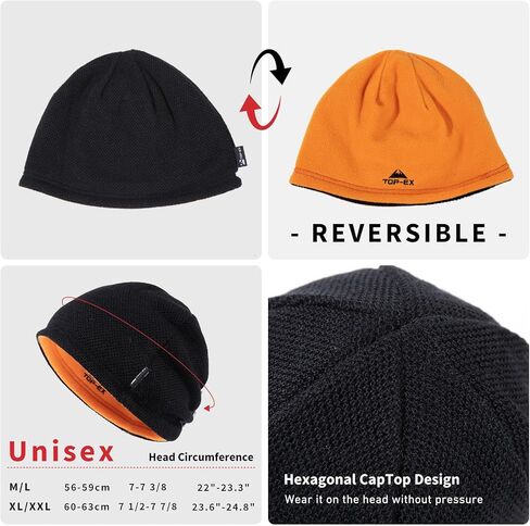 TOP-EX PolarWool™ Wool Beanie Hat for Men Women Fleece Lined Skull Cap Winter Knit Hat Watch Caps Reversible & Windproof in Saudi Arabia