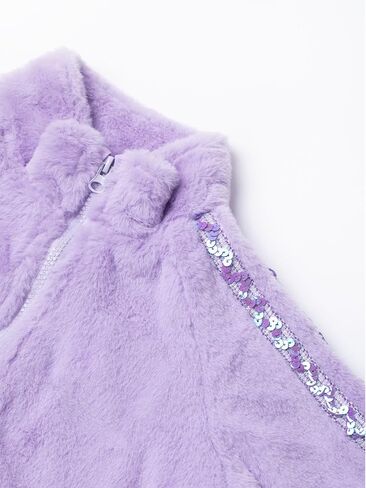 Girls’ Fleece Jacket with Sparkly Sequin Stripes – Soft Plush Zip Up Coat with Pockets in Saudi Arabia