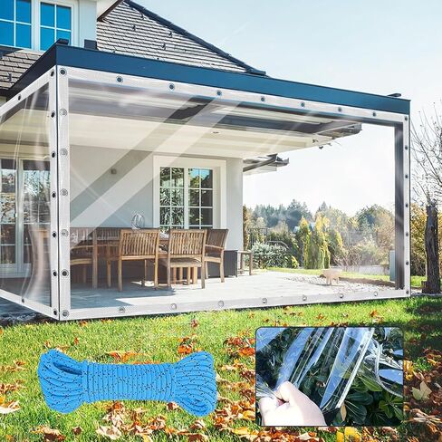 قماش القنب الشفاف مقاس 3 × 6 أقدام، مقاوم للماء شديد التحمل، غلاف من القماش المشمع من الفينيل PVC بسمك 14 مل، مع حلقات وحواف معززة للفناء والشرفة والخارجية in Saudi Arabia