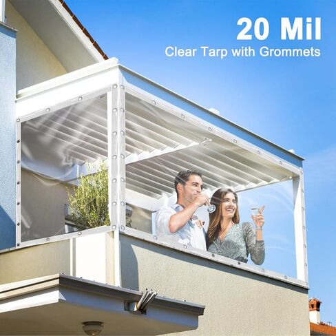 قماش القنب الشفاف مقاس 3 × 6 أقدام، مقاوم للماء شديد التحمل، غلاف من القماش المشمع من الفينيل PVC بسمك 14 مل، مع حلقات وحواف معززة للفناء والشرفة والخارجية in Saudi Arabia