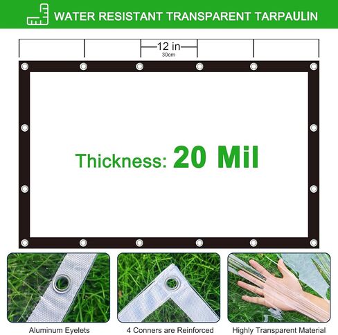 قماش القنب الشفاف مقاس 3 × 6 أقدام، مقاوم للماء شديد التحمل، غلاف من القماش المشمع من الفينيل PVC بسمك 14 مل، مع حلقات وحواف معززة للفناء والشرفة والخارجية in Saudi Arabia