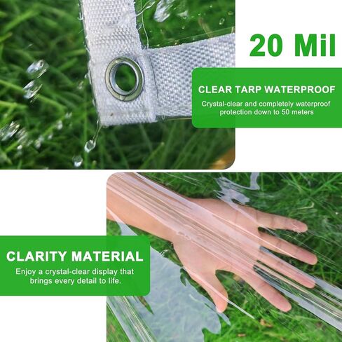 قماش القنب الشفاف مقاس 3 × 6 أقدام، مقاوم للماء شديد التحمل، غلاف من القماش المشمع من الفينيل PVC بسمك 14 مل، مع حلقات وحواف معززة للفناء والشرفة والخارجية in Saudi Arabia