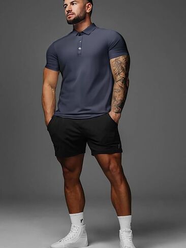 قميص بياقة رياضية للرجال بأكمام قصيرة، قميص تدريب الجولف سريع الجفاف، ملابس رياضية قابلة للتمدد مع زر للإغلاق in Saudi Arabia