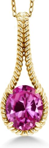 قلادة من Gem Stone King مطلية بالذهب الأصفر عيار 18 قيراط 925 فضية مخصصة وشخصية بيضاوية 12 × 10 مم من الأحجار الكريمة مع سلسلة 18 بوصة in Saudi Arabia