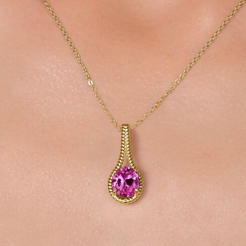 قلادة من Gem Stone King مطلية بالذهب الأصفر عيار 18 قيراط 925 فضية مخصصة وشخصية بيضاوية 12 × 10 مم من الأحجار الكريمة مع سلسلة 18 بوصة in Saudi Arabia