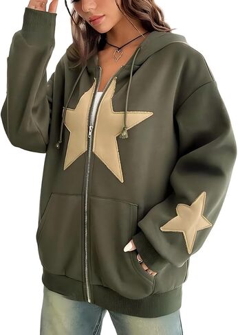Chvity Women's Zip Up Hoodie Striped Long Sleeve Sweatshirt for Women Oversized 90S Y2K Drawstring Streetwear Grunge Jacket in Saudi Arabia