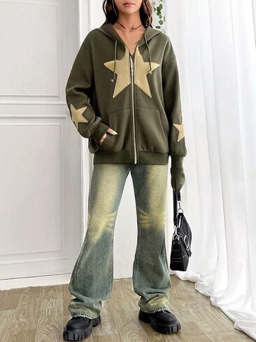 Chvity Women's Zip Up Hoodie Striped Long Sleeve Sweatshirt for Women Oversized 90S Y2K Drawstring Streetwear Grunge Jacket in Saudi Arabia