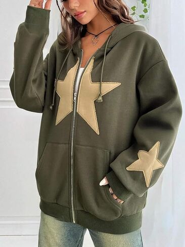 Chvity Women's Zip Up Hoodie Striped Long Sleeve Sweatshirt for Women Oversized 90S Y2K Drawstring Streetwear Grunge Jacket in Saudi Arabia