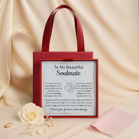 To My Beautiful Soulmate Necklace Gift for Her, Wedding Anniversary Jewelry for Women, Soulmate Birthday Jewelry for Wife from Husband, Soulmate Christmas Jewelry For Wife with Message Card. in Saudi Arabia