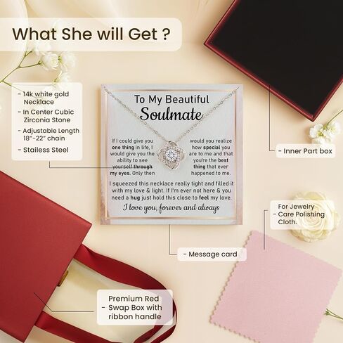 To My Beautiful Soulmate Necklace Gift for Her, Wedding Anniversary Jewelry for Women, Soulmate Birthday Jewelry for Wife from Husband, Soulmate Christmas Jewelry For Wife with Message Card. in Saudi Arabia