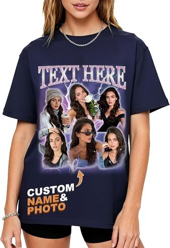 Custom4U تي شيرت صور/نص مخصص للنساء والرجال تي شيرت وجه مخصص مع صورة صمم هدايا المحملة الخاصة بك له in Kuwait