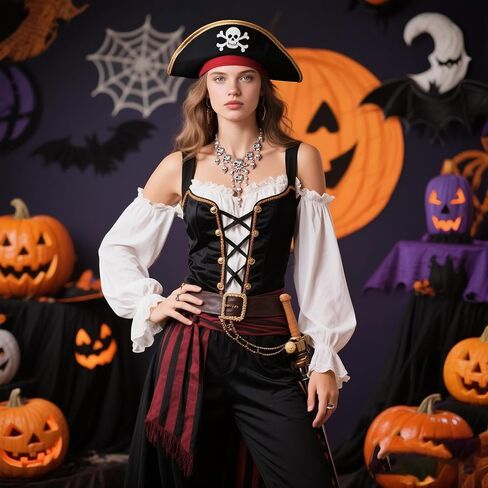 Gothic Pirate Necklace for Women Halloween Skull Pendant Tassel Necklace Fashion Vintage Pirate Costume Jewelry Accessories in Saudi Arabia