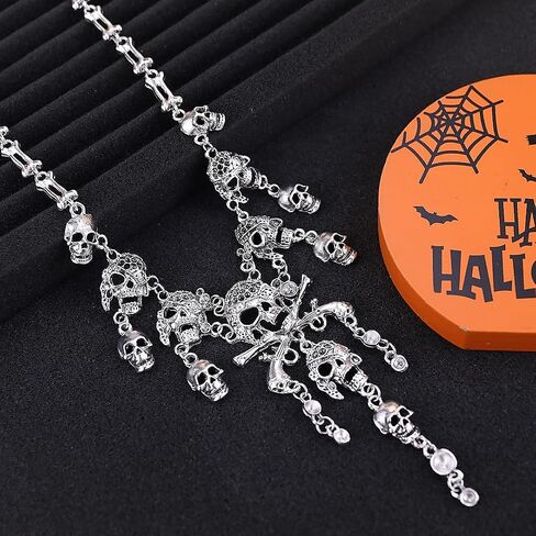 Gothic Pirate Necklace for Women Halloween Skull Pendant Tassel Necklace Fashion Vintage Pirate Costume Jewelry Accessories in Saudi Arabia