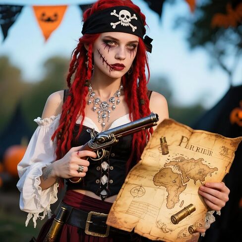 Gothic Pirate Necklace for Women Halloween Skull Pendant Tassel Necklace Fashion Vintage Pirate Costume Jewelry Accessories in Saudi Arabia