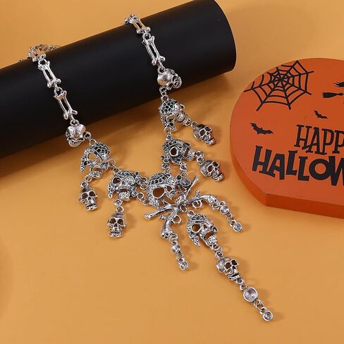 Gothic Pirate Necklace for Women Halloween Skull Pendant Tassel Necklace Fashion Vintage Pirate Costume Jewelry Accessories in Saudi Arabia