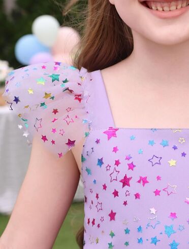 IMEKIS Toddler Kids Girls Sparkly Stars Dress Ruffle Sleeve Tulle Tutu Formal Birthday Party Dresses 1-6T in Saudi Arabia