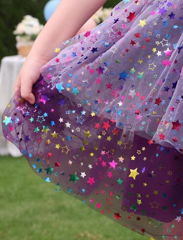 IMEKIS Toddler Kids Girls Sparkly Stars Dress Ruffle Sleeve Tulle Tutu Formal Birthday Party Dresses 1-6T in Saudi Arabia