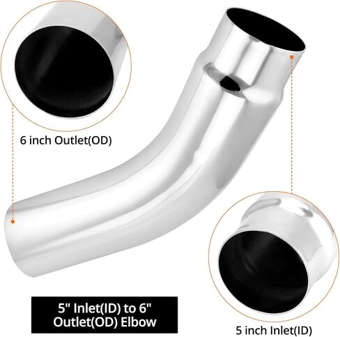 QWORK 5" Inlet to 6" Outlet Diesel Exhaust Elbow Tip, 23" Overall Length, 45-Degree, for Cars, Pickups, and Trucks in Saudi Arabia
