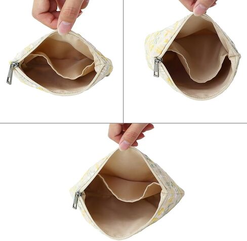 Small Makeup Bag 3-Piece Set, Floral Cotton Embroidered Travel Organizer (Boho Original Design), Perfect for Walking, Commuting, Birthday Gifts for Women in Saudi Arabia