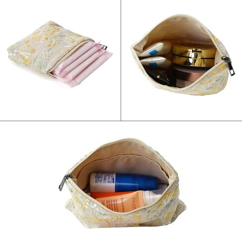 Small Makeup Bag 3-Piece Set, Floral Cotton Embroidered Travel Organizer (Boho Original Design), Perfect for Walking, Commuting, Birthday Gifts for Women in Saudi Arabia