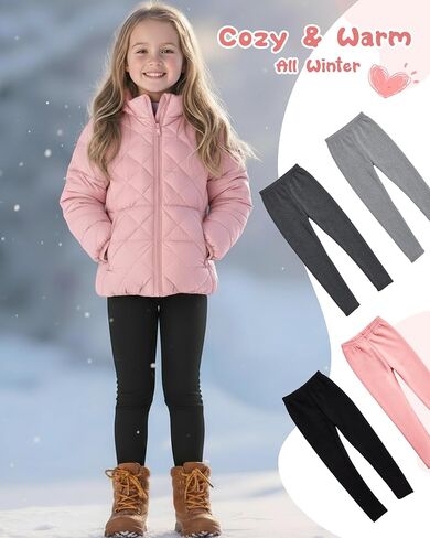4 Pcs Girls Winter Fleece Lined Leggings Bowknot Thick Thermal Tights Pants Cotton Full Length Pants for Girls in Saudi Arabia