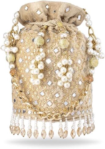 Aheli White Potli Purses Gift for Women Handmade Evening Handbag Stylish Bridal Fashion Wristlet Bag in Saudi Arabia