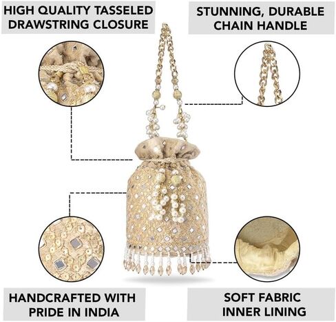 Aheli White Potli Purses Gift for Women Handmade Evening Handbag Stylish Bridal Fashion Wristlet Bag in Saudi Arabia