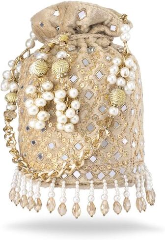 Aheli White Potli Purses Gift for Women Handmade Evening Handbag Stylish Bridal Fashion Wristlet Bag in Saudi Arabia