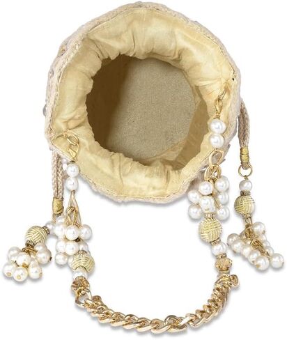 Aheli White Potli Purses Gift for Women Handmade Evening Handbag Stylish Bridal Fashion Wristlet Bag in Saudi Arabia