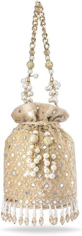 Aheli White Potli Purses Gift for Women Handmade Evening Handbag Stylish Bridal Fashion Wristlet Bag in Saudi Arabia