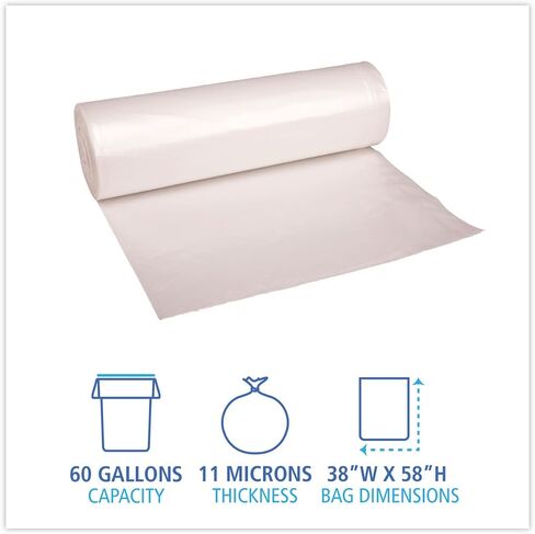 Boardwalk 385814 High-Density Can Liner, 38x58, 60gal, 11 Mic, Natural, 25 Bags/RL, 8 Rolls/CT in Saudi Arabia