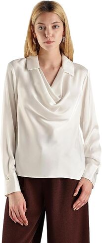 Calvin Klein Women's Long Sleeve Collar Drape Neck Blouse in Saudi Arabia