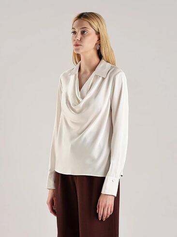 Calvin Klein Women's Long Sleeve Collar Drape Neck Blouse in Saudi Arabia
