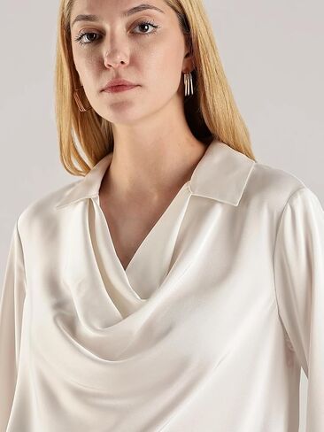 Calvin Klein Women's Long Sleeve Collar Drape Neck Blouse in Saudi Arabia